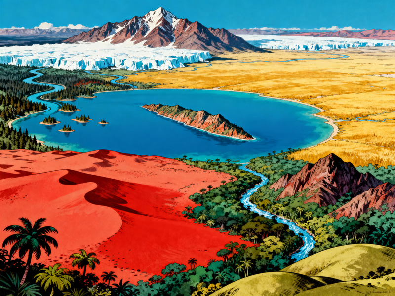 Vibrant 1930s Fantasy World Map for Adventure Lovers