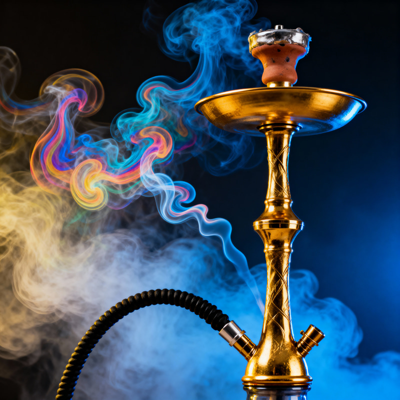 Elegant Shisha Hookah with Colorful Smoke Patterns Elegant Shisha Hookah with Colorful Smoke Patterns
