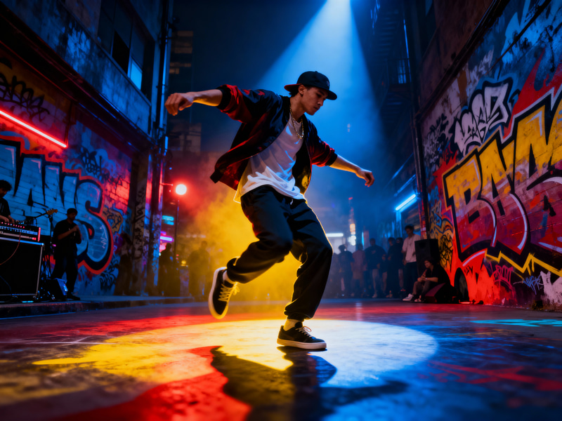 Dynamic Hip-Hop Dance Scene in Urban Setting Dynamic Hip-Hop Dance Scene in Urban Setting