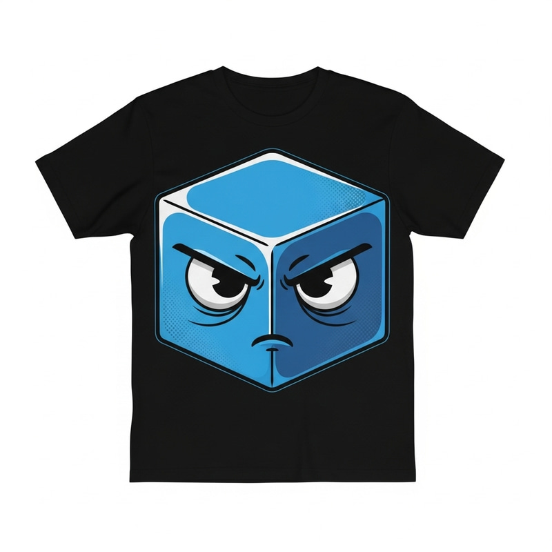 Cool Blue Cube With Eyes T-Shirt Print Design