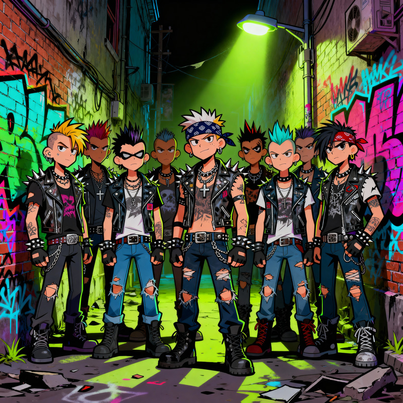 15 Cartoon Character Punks in an Alley 15 Cartoon Character Punks in an Alley