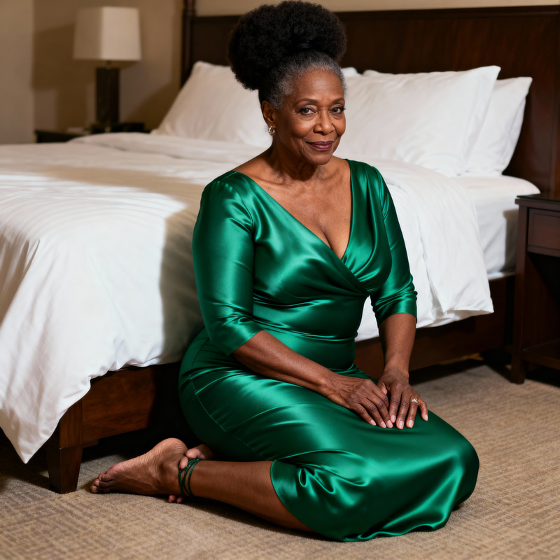 Elegant Black Woman in Silk Dress - Timeless Beauty