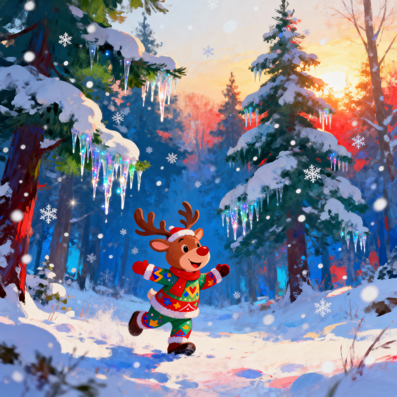 Whimsical Reindeer Mascot in a Festive Winter Scene Whimsical Reindeer Mascot in a Festive Winter Scene