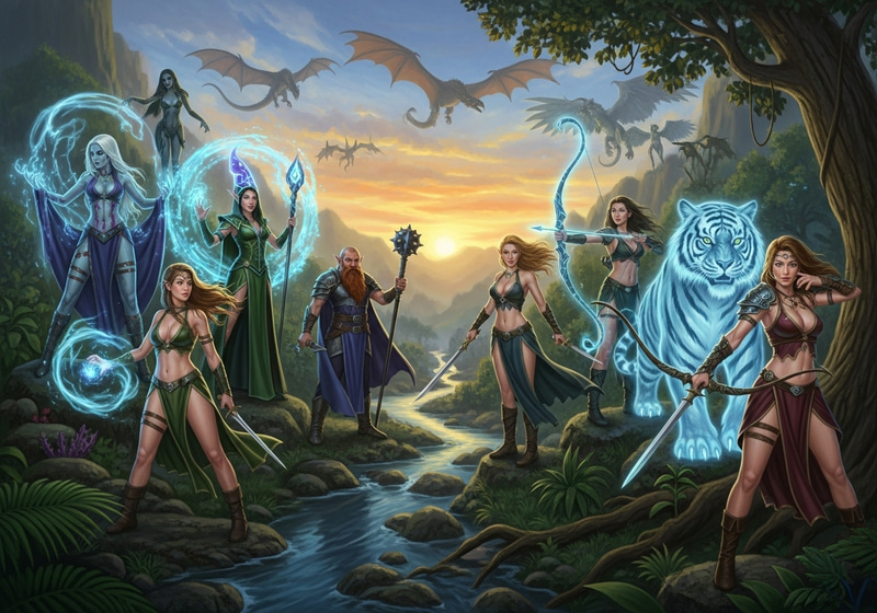 Fantasy Girl Party Art for Wide Surface Printing