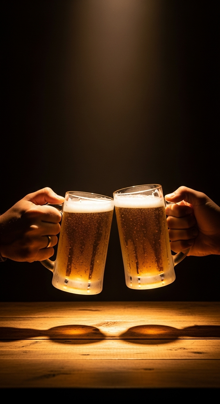 Cheers: Two Hands Clutching Beer Mugs Cheers: Two Hands Clutching Beer Mugs