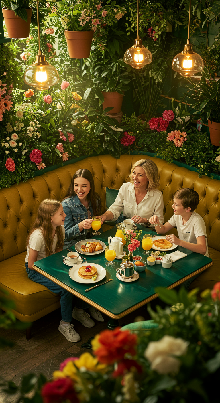Family Breakfast in Garden-Themed Restaurant Family Breakfast in Garden-Themed Restaurant