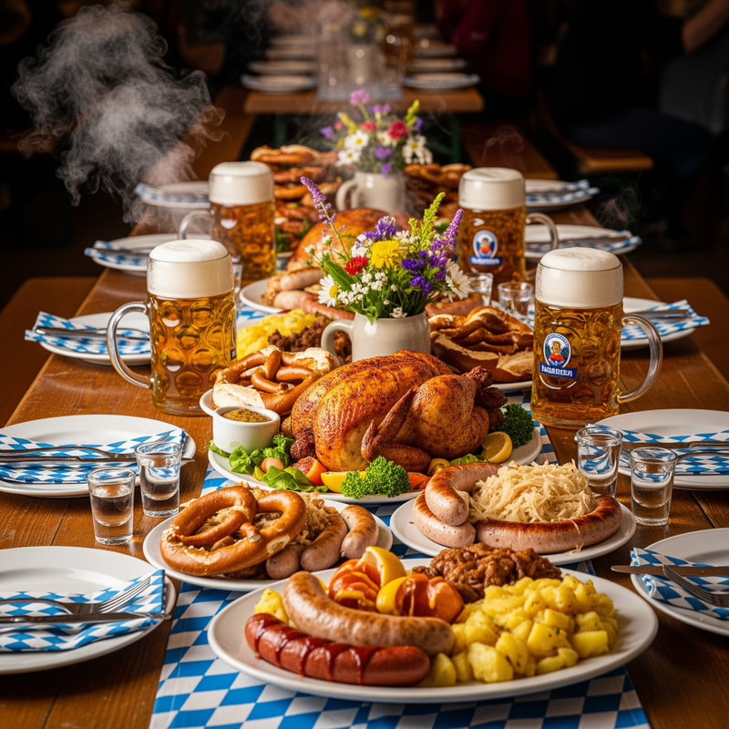 Oktoberfest Table Set-Up with Food