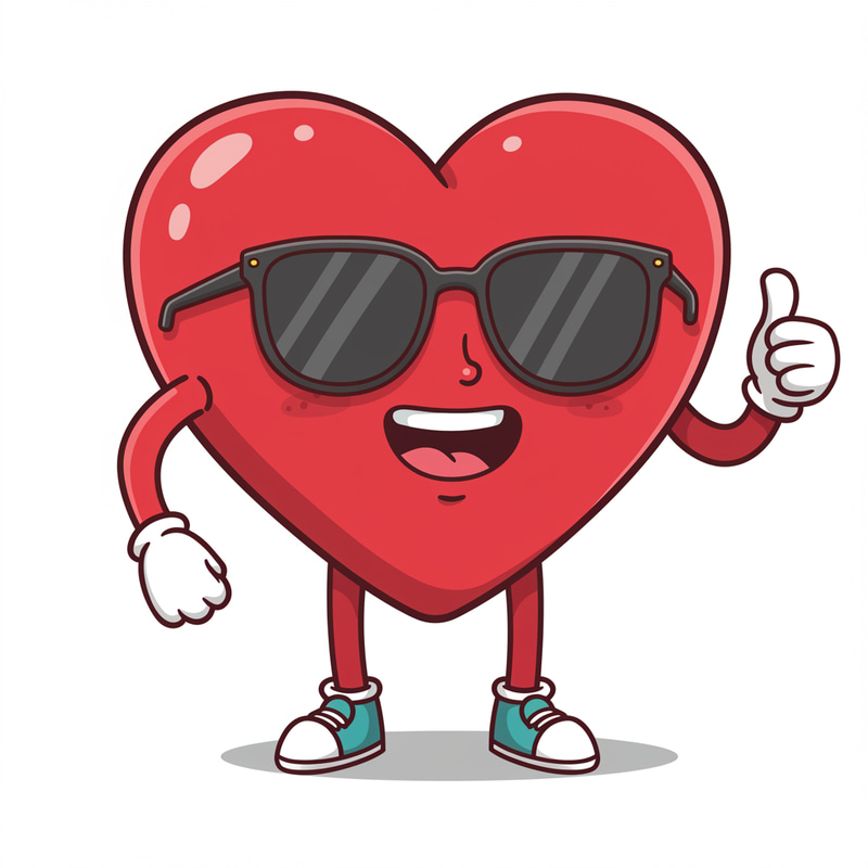 Smiling Heart Character with Sunglasses & Thumbs Up