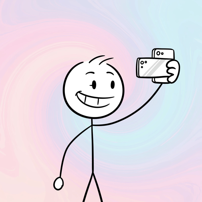 Cartoon Stick Man Takes a Fun Selfie