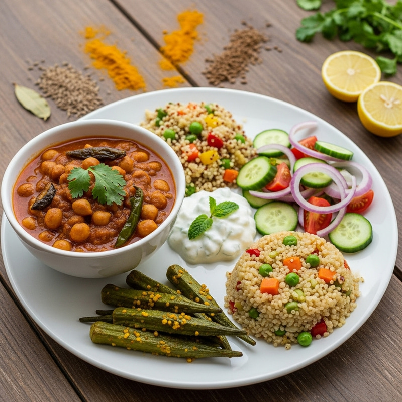 Delicious Indian Dinner Plate | Chana Masala & Quinoa Delicious Indian Dinner Plate | Chana Masala & Quinoa