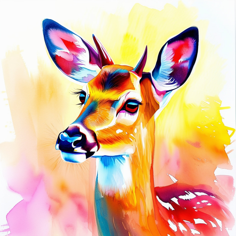 Colorful Deer Watercolor Painting - Marker Style Colorful Deer Watercolor Painting - Marker Style