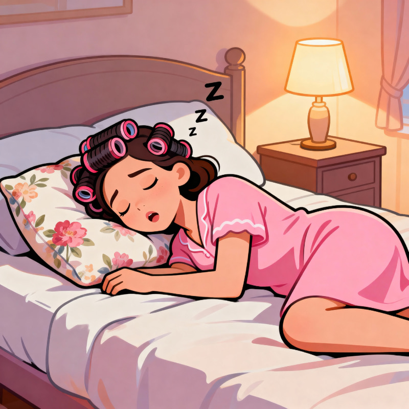 Cartoon Woman Sleeping with Hair Rollers Cartoon Woman Sleeping with Hair Rollers
