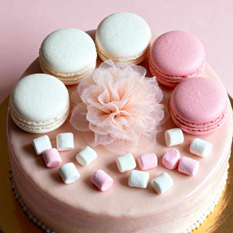 Stunning Cake with Macarons and Marshmallows