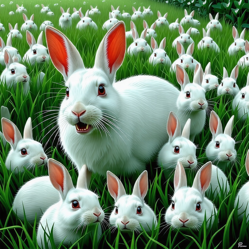 Snow White Rabbits on Green Grass Snow White Rabbits on Green Grass
