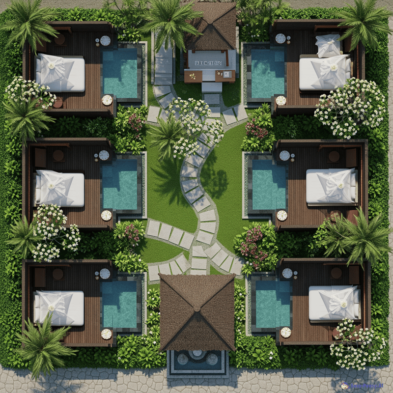 Bali Style Resort Layout: 6 Rooms with Pools Bali Style Resort Layout: 6 Rooms with Pools