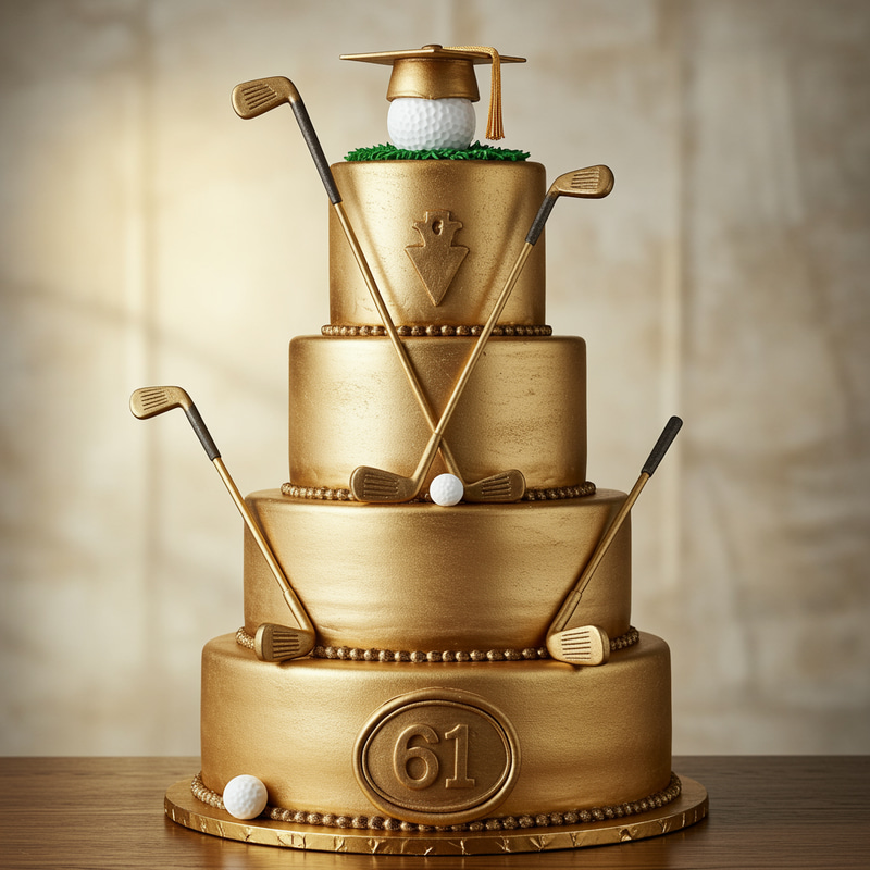 Gold Themed Graduation Cake with Golf Clubs Gold Themed Graduation Cake with Golf Clubs