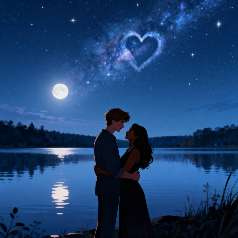 Romantic Nighttime Embrace Under Starry Sky Romantic Nighttime Embrace Under Starry Sky