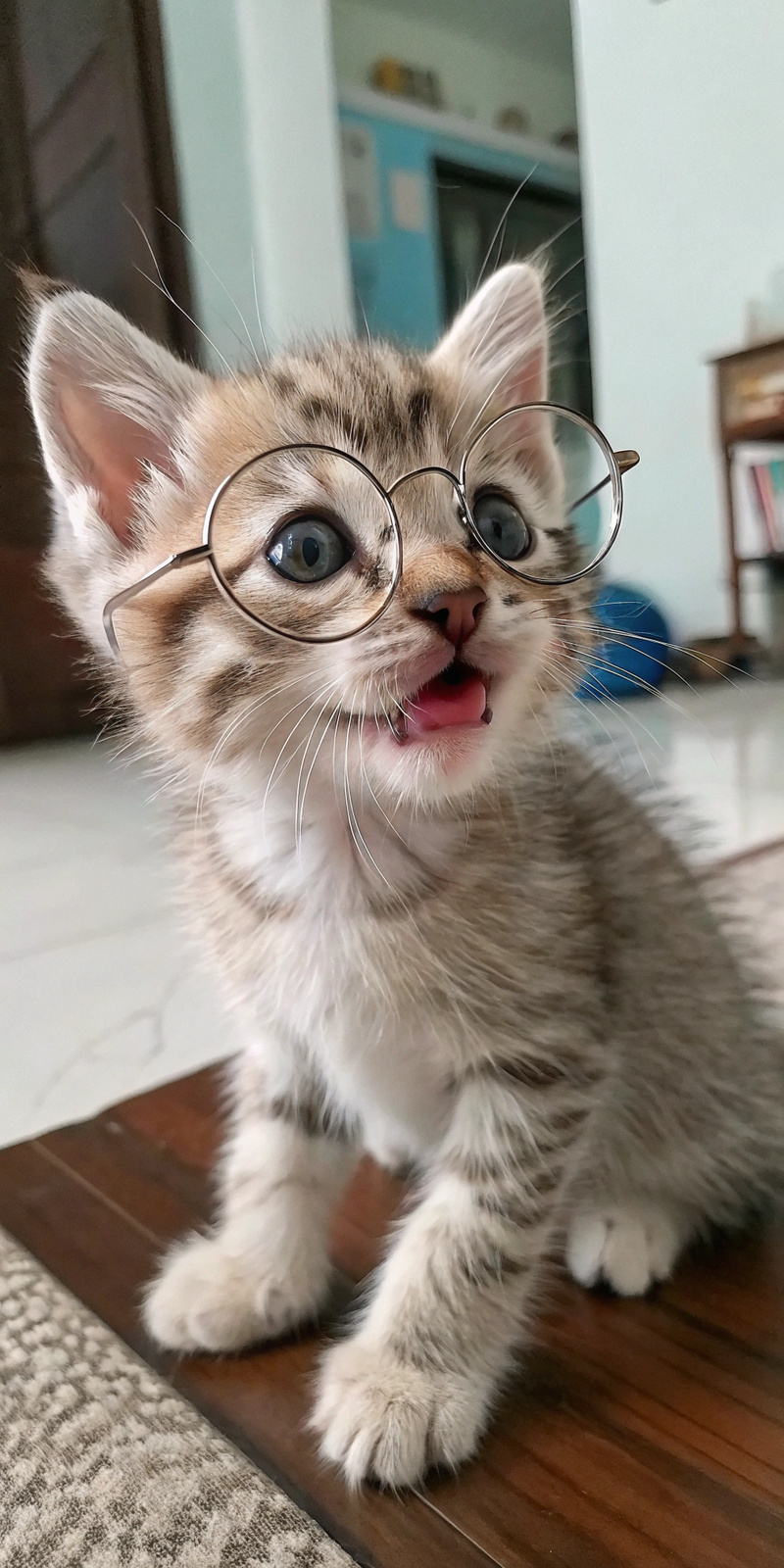 Chinese Kitten with Round Glasses - Realistic Photo Chinese Kitten with Round Glasses - Realistic Photo