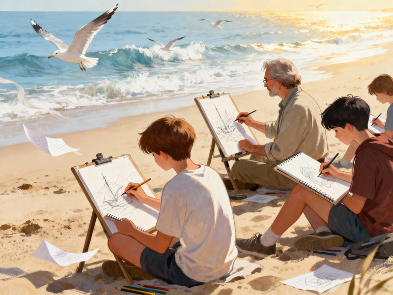 Drawing Lesson by the Sea