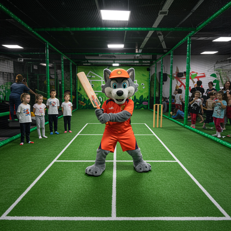 Wolf Mascot Cricket Fun at Playzone Wolf Mascot Cricket Fun at Playzone