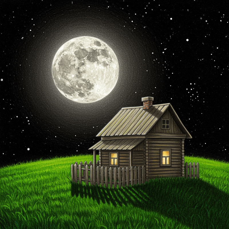 Charming Moonlit House Pencil Drawing Charming Moonlit House Pencil Drawing