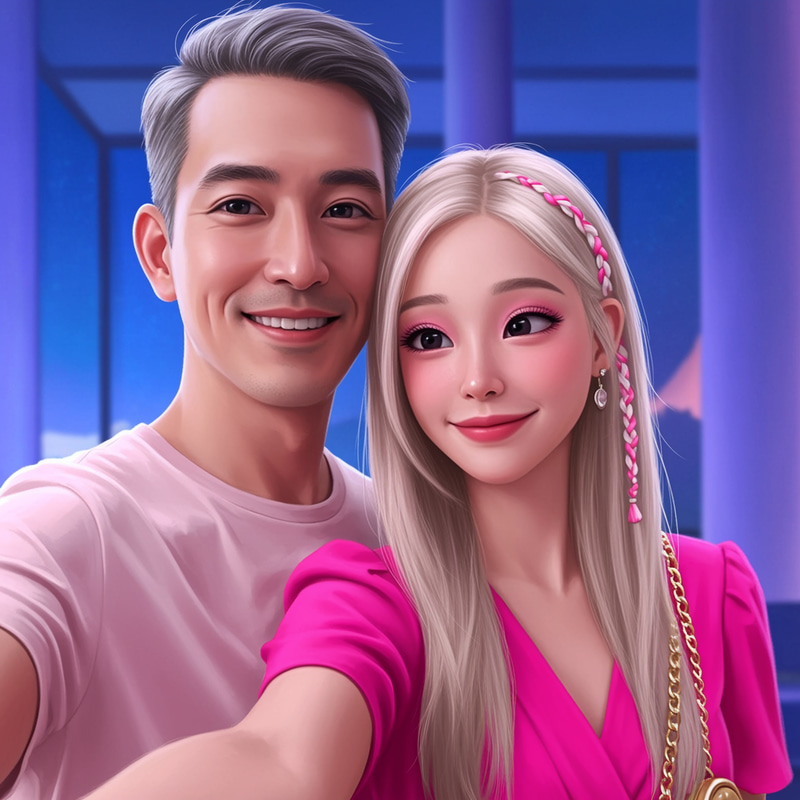 Whimsical Disney Pixar Style Couple Selfie Whimsical Disney Pixar Style Couple Selfie