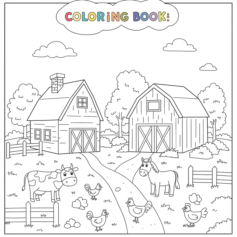 Children's Coloring Book - Farm Outlines