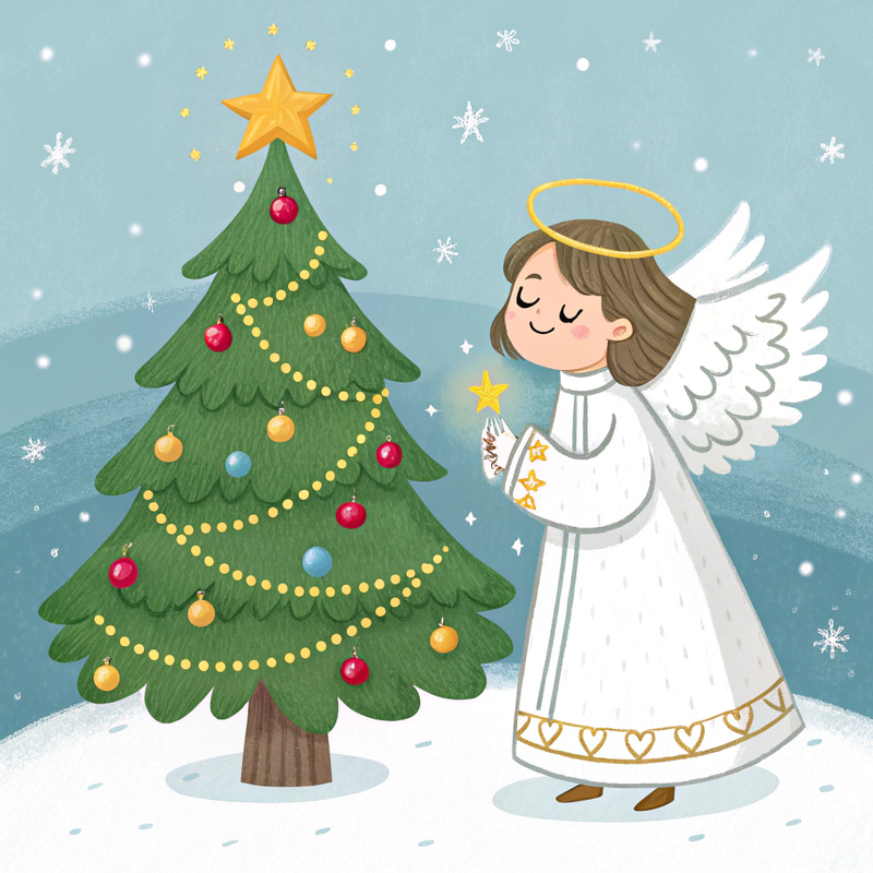 Christmas Angel Beside a Festive Tree Christmas Angel Beside a Festive Tree