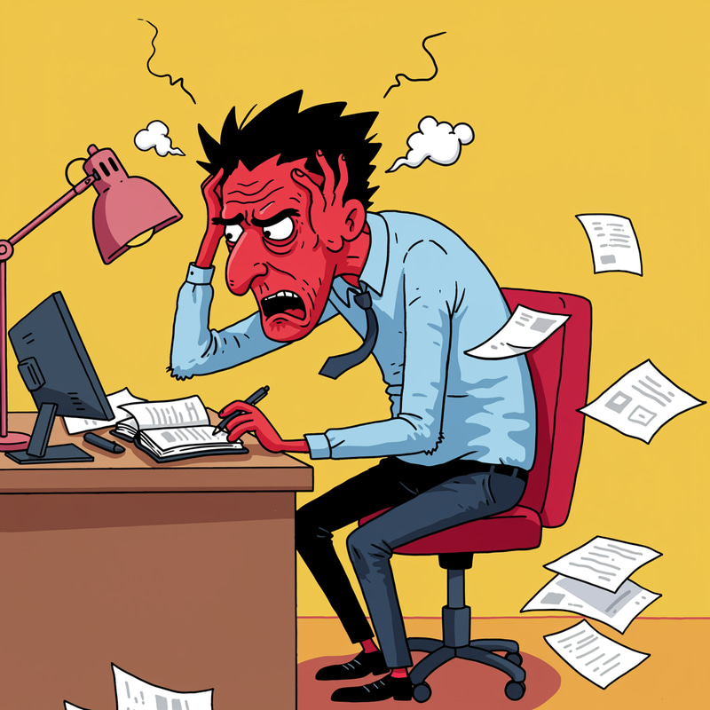 Cartoon Character Struggling at the Office Cartoon Character Struggling at the Office