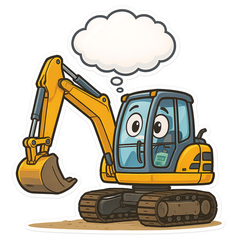 Thoughtful Cartoon Digger Machine - Cute Design Thoughtful Cartoon Digger Machine - Cute Design