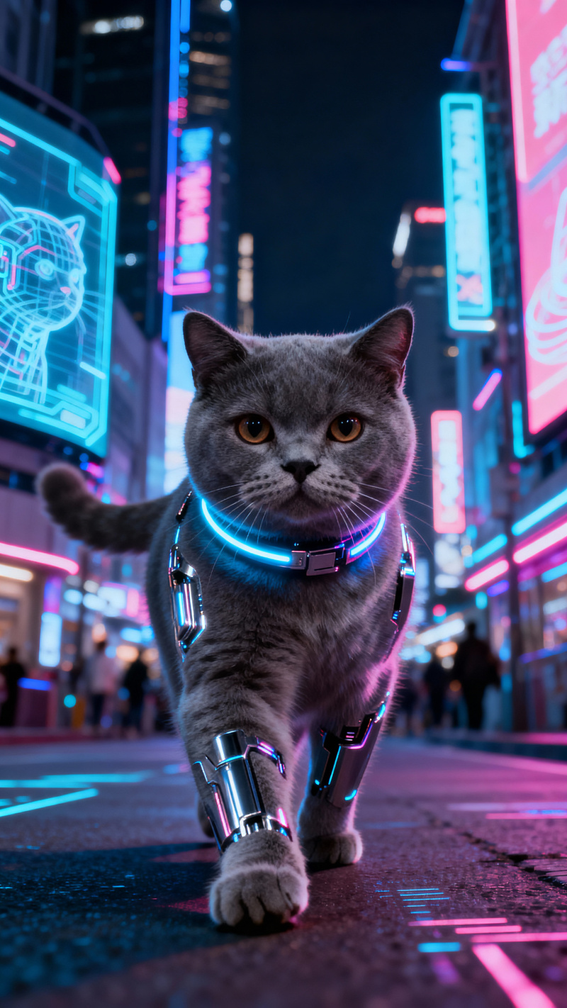Cyber British Shorthair Cat Walking on Street Cyber British Shorthair Cat Walking on Street