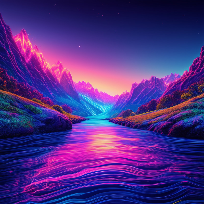 Futuristic Neon River Landscape Art in 8K Futuristic Neon River Landscape Art in 8K