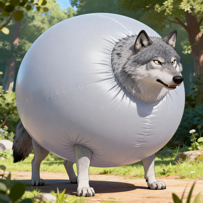 Giant Inflated Grey Wolf - Wildly Comedic Image