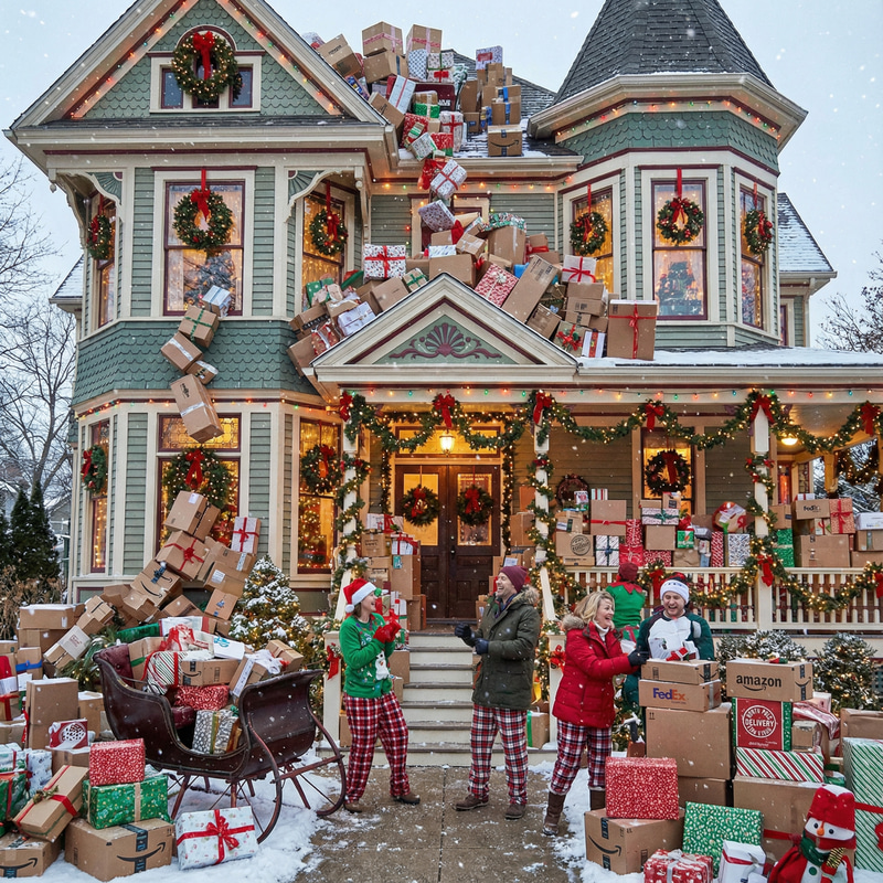 Beautifully Decorated Christmas House with Gifts
