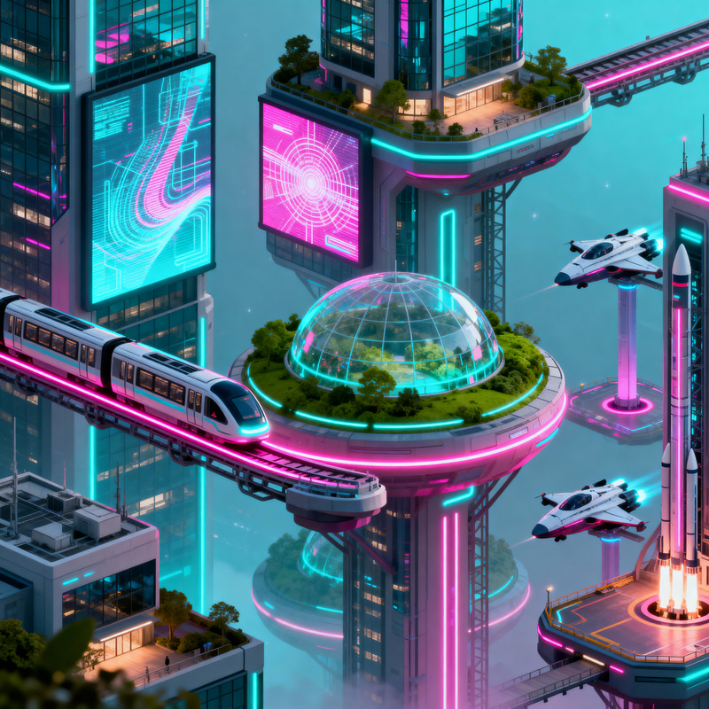 Futuristic Isometric City Illustration