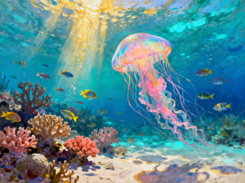 Dreamy Jellyfish in a Vibrant Underwater World Dreamy Jellyfish in a Vibrant Underwater World