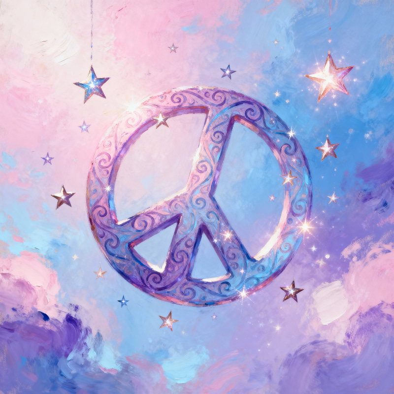 Whimsical Peace Sign Art with Stars and Colors Whimsical Peace Sign Art with Stars and Colors
