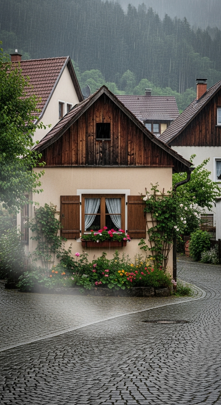 Cozy Village House in Germany on a Rainy Day Cozy Village House in Germany on a Rainy Day