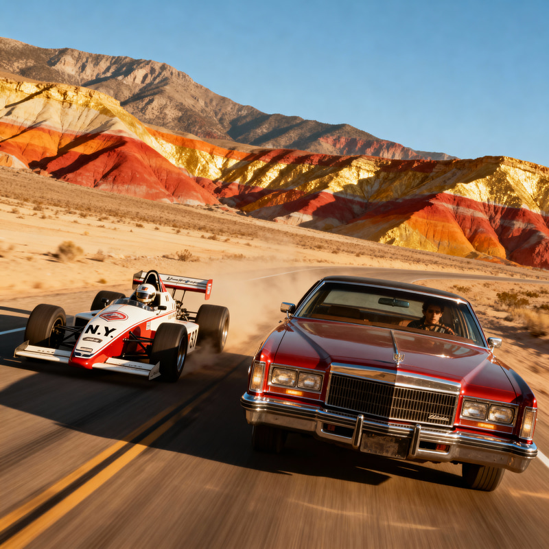 1978 N.Y. Racing 1968 Eldorado on Desert Highway 1978 N.Y. Racing 1968 Eldorado on Desert Highway