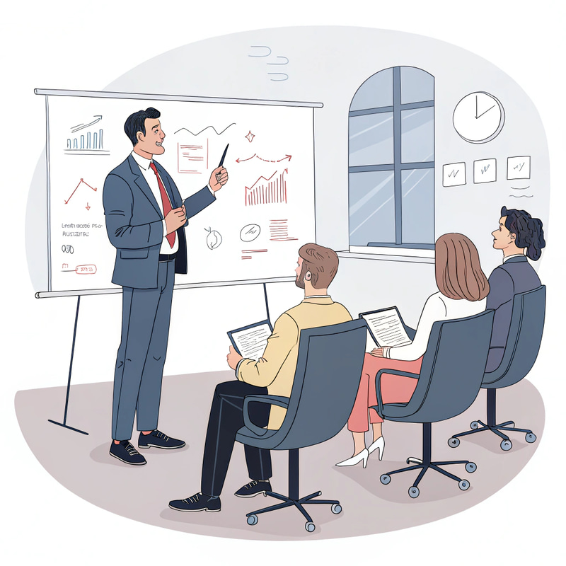 Businessman Engages Audience with Whiteboard Session Businessman Engages Audience with Whiteboard Session