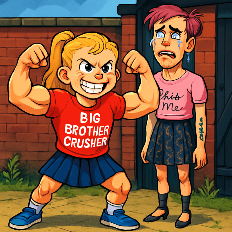 Emasculated Model & Powerful Kid Bodybuilder Art