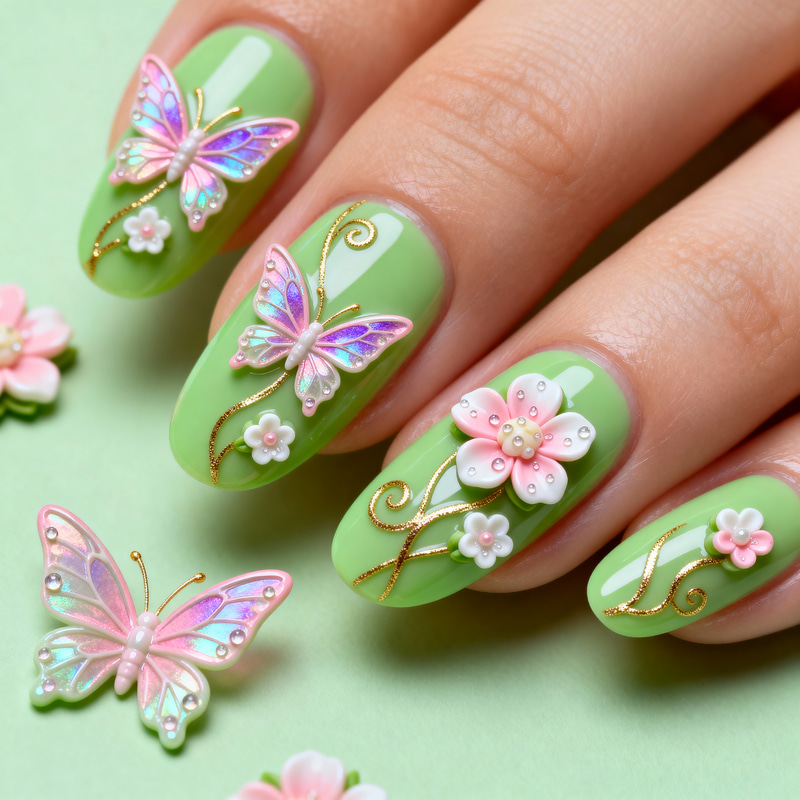 Elegant Lime Green Fairy Nail Design Ideas