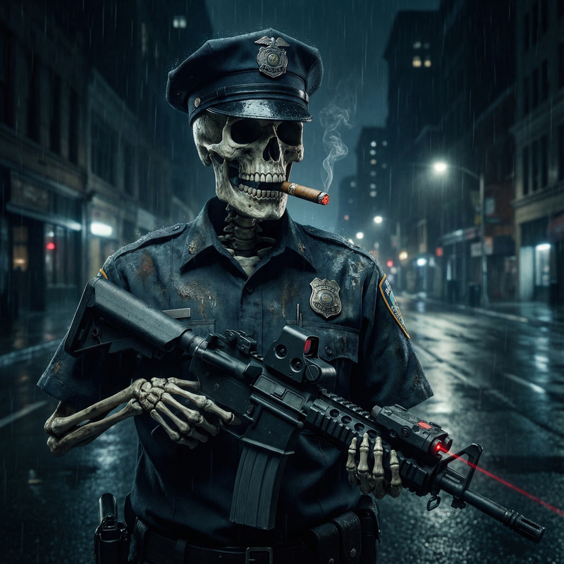 Skeleton Cop with AR-15 and Cigar Skeleton Cop with AR-15 and Cigar