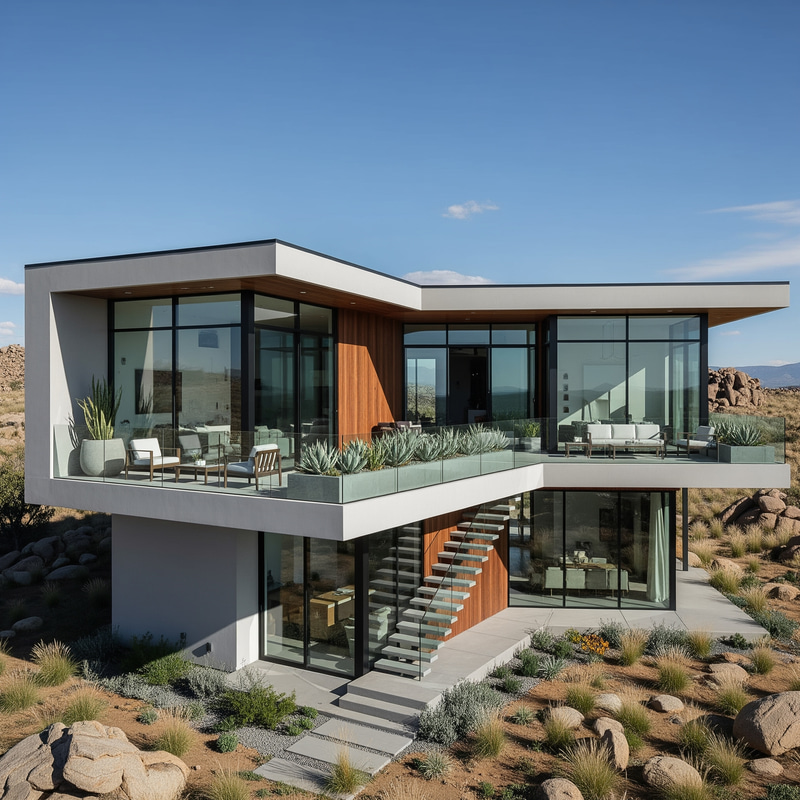 Modern L-Shaped House with Rooftop Terrace