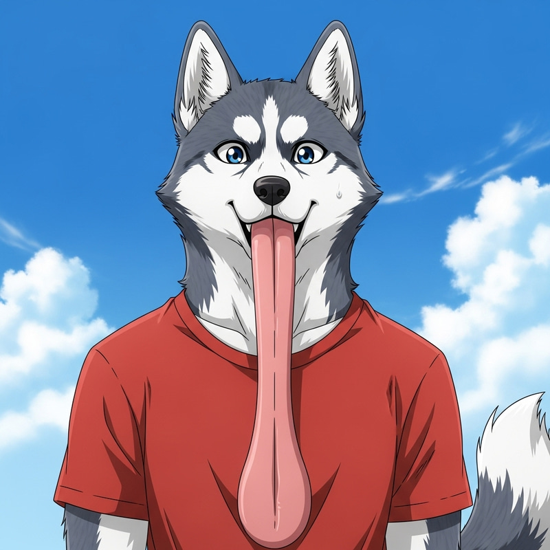 Anime Anthropomorphic Husky with Long Tongue Anime Anthropomorphic Husky with Long Tongue