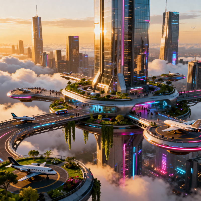 Futuristic Cityscape: Skyscrapers & Skyports Futuristic Cityscape: Skyscrapers & Skyports