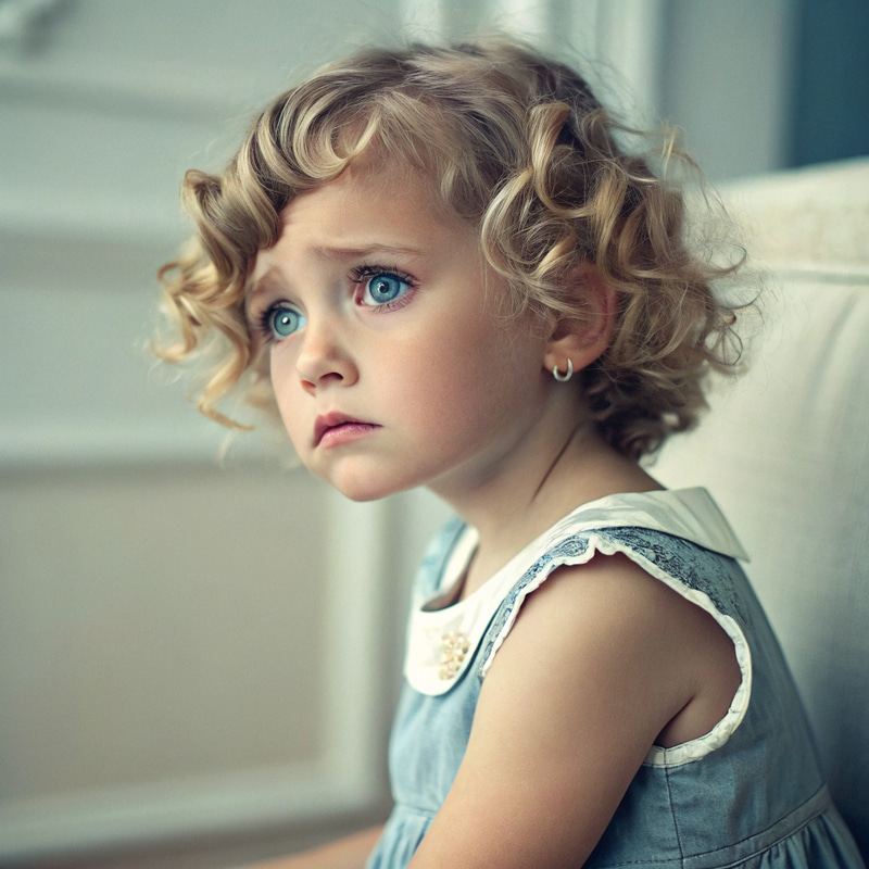 Curly Short Blond Hair Little Sad Girl Curly Short Blond Hair Little Sad Girl