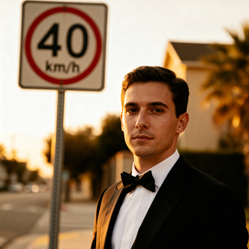 Groom with 40 km/h Velocity Sign Background Groom with 40 km/h Velocity Sign Background