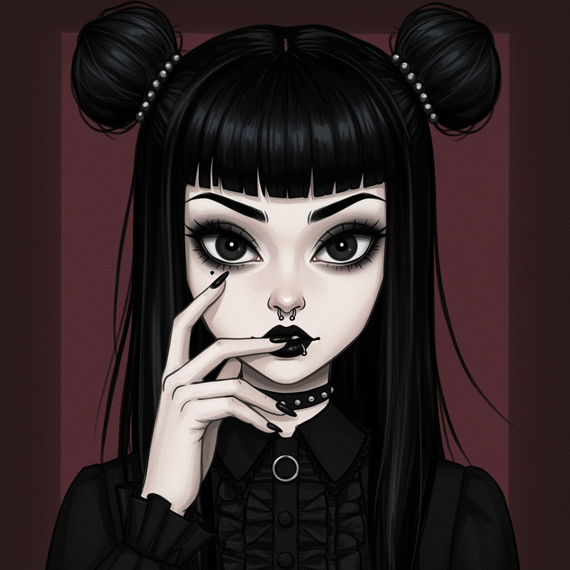 Gothic Animation Art of a Dark-haired Girl
