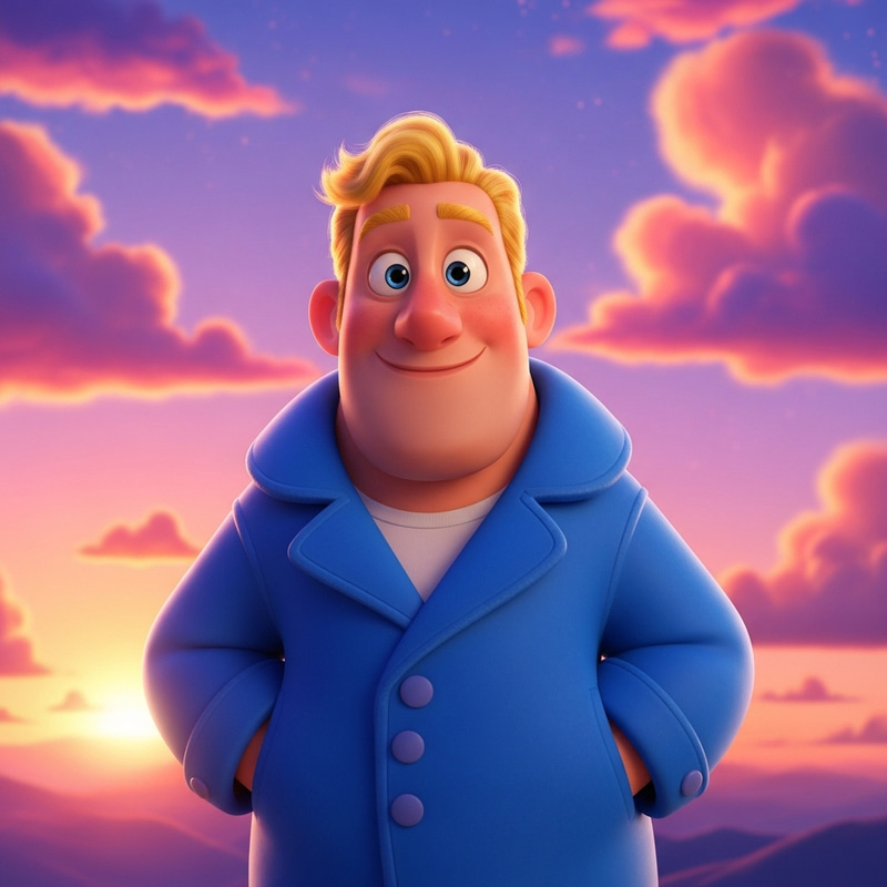 Pixar Style Man in Blue Coat Artwork